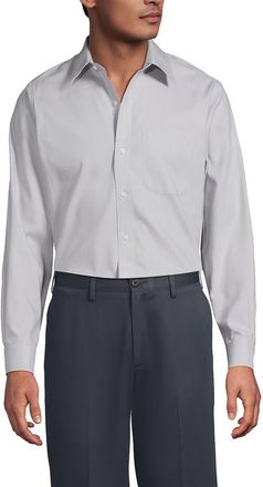 Lands End No Iron Supima Cotton Pinpoint Straight Collar Dress Shirt in Fog Gray Glen Plaid at Nordstrom, Size 15.5 - 33