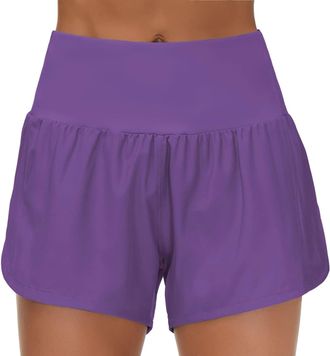 Generic Summer Athletic Gym Workout & Yoga Shorts 2-in-1 High Waisted Running Shorts for Women Quick-Dry Fabric Mesh Liner and Zipper Pockets Jogging for Trai