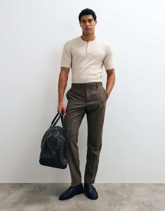 Selected Co-ords pantaloni slim fit in misto lana a quadri marroni-Marrone