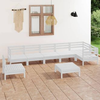vidaXL Juego De Muebles De Jard&iacute;n 8 Piezas Madera Maciza Pino Blanco Vidaxl