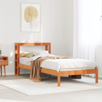 vidaXL Vidaxl - Estructura Cama Con Cabecero Madera Pino Marr&oacute;n Cera 75x190 Cm