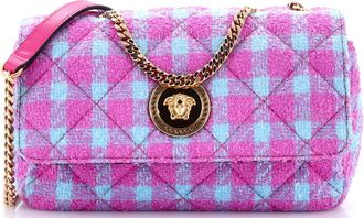 Versace Medusa Icon Chain Flap Bag Quilted Tweed East West