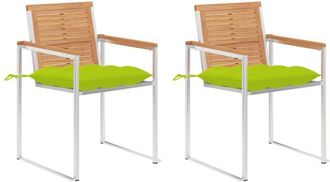 vidaXL Vidaxl - Sillas De Jard&iacute;n Con Cojines 2 Uds Madera Maciza Teca Y Acero
