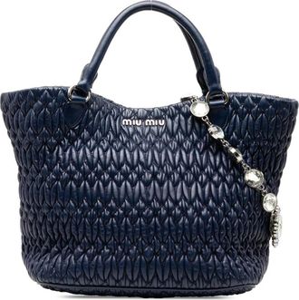 Miu Miu Pre-owned Tote Bags, female, Blue, Size: ONE SIZE Pre-owned Textured Leather Handbag