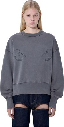 Jean Paul Gaultier Fleece Geborduurd Sweatshirt - Dames - Sweatshirts - Grijs - S - Katoen - Hoodies & sweatvesten