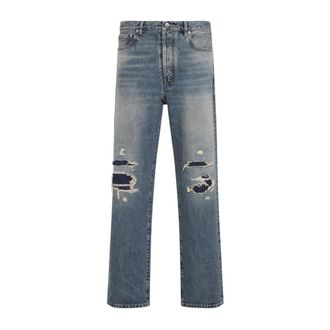 Maison Margiela Jeans, Heren, Blauw, L, Leer, Gedetailleerde Denim Broek