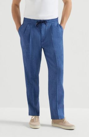 Brunello Cucinelli Trousers with drawstring and double pleats in Denim at Nordstrom, Size 60 It