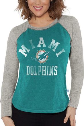 G-III 4Her by Carl Banks Womens G-III 4Her by Carl Banks Aqua/Heather Gray Miami Dolphins Waffle Knit Raglan Long Sleeve T-Shirt at Nordstrom, Size Xx-Large