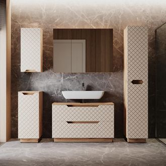 Vicco Juego De Muebles De Ba&ntilde;o Lotta, Roble/cachemira Con Estructura De Azulejos, 5 Partes, Vicco
