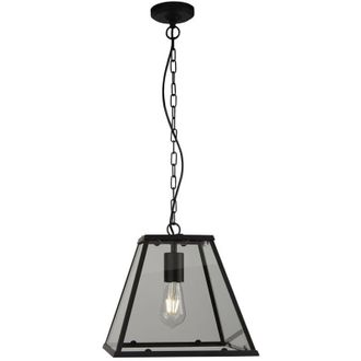 Searchlight Sospensione Industrial-Nordico Lantern Noir Acciaio Nero Vetro 1 Luce E27