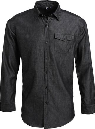 Premier Heren Denim Overhemd met Contraststiksels (Zwarte denim)