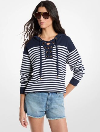 Michael Kors Striped Wool Lace-Up Hoodie