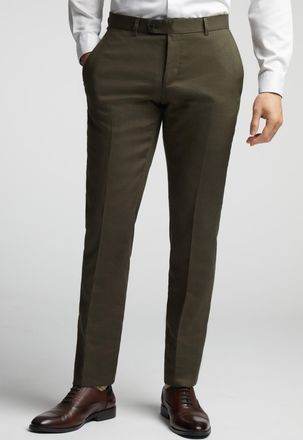Alex Mens Linen Tailored Fit Suit Trousers - Khaki - Size 44 Regular
