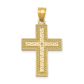 Diamond2Deal 14k Yellow Gold Greek Filigree Cross Pendant