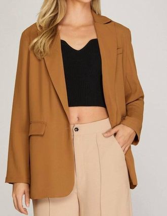 She + Sky Boss Lady Single Breasted Blazer In Camel