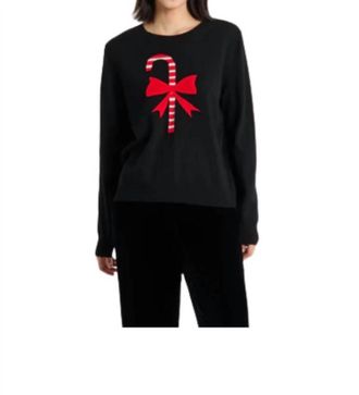 Chinti and Parker Candy Cane Long Sleeve Sweater In Black