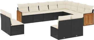 vidaXL Set De Sof&aacute;s De Jard&iacute;n Y Cojines 12 Pzas Rat&aacute;n Sint&eacute;tico Negro Vidaxl