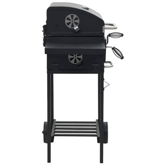 Berkfield Home Durable Charcoal-Fueled BBQ Grill with Bottom Shelf Black