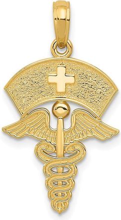Diamond2Deal 14k Yellow Gold Caduceus Nurses Cap Pendant