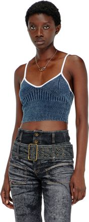 Diesel Crop top in indigo boucl&eacute; ribbed knit - T-Shirts - Woman - Multicolor