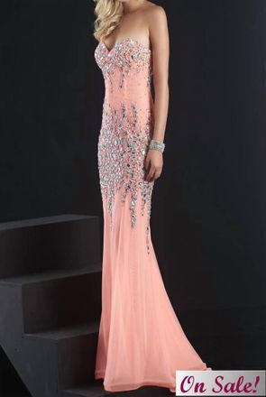 Jasz Couture Strapless Embellished Bodice With Sheer Back Prom Dress In Coral