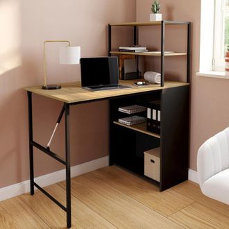 IDMarket Escritorio Librer&iacute;a Abatible Ray Con Madera Efecto Haya Y Tablero Abatible Negro