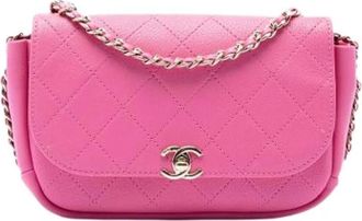 Chanel Pre-owned Vintage Flap Crossbody Bag - Dames - Vintage Schoudertas - Roze - ONE Size - Leer - Vintage