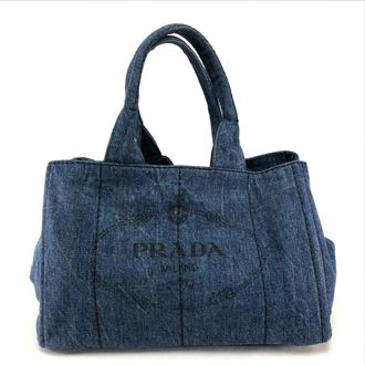 Prada Canapa Blue Canapa Handbag Tote Bag (Pre-Owned)
