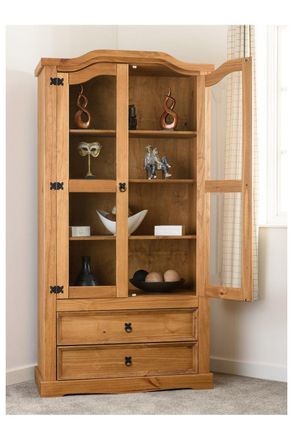 Seconique Corona 2 Door 2 Drawer Glass Display Unit in Natural