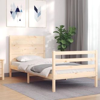 Berkfield Home Beautiful Bed Frame with Headboard Small Single Solid Wood in Natural