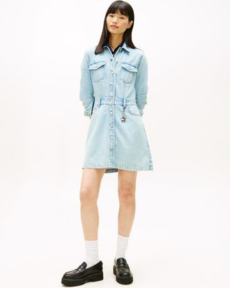 Tommy Jeans Jeanskleid TOMMY JEANS MINI TRUCKER DENIM DRESS, Damen, Gr. XL (42), N-Gr, denim medium, Denim/Jeans, Obermaterial: 58% Baumwolle, 42% Lyocell, unifar