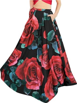 Generic Womens Maxi Skirt Chiffon Skirt Long Festive Skirt Princess Skirt Boho Flowers Beach Skirt Swing Skirt Maxi Skirt Vintage Long A Line Chiffon Skirt Wo