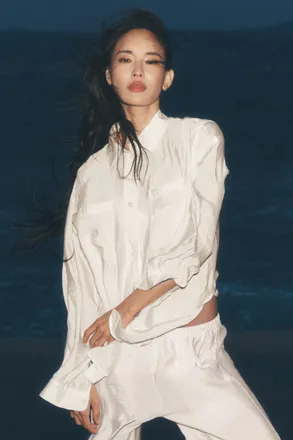 Alo | Semi-Sheer Golden Hour Button Down Long Sleeve Top in Ivory, Size: Medium