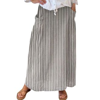 Generic Clearance Bargains Sale Elasticated Skirts for Women UK Womens Floral Art Linen Elastic Waistband Pocket Skirt Elasticated Waist Skirts for Women Part