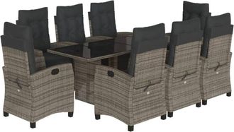 vidaXL Set Comedor Jard&iacute;n 9 Pzas Y Cojines Rat&aacute;n Sint&eacute;tico Gris Vidaxl