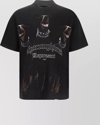 Represent neck crew graphic print short sleeves