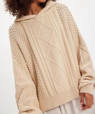 Free People Explorer Cable Hoodie In Macadamia