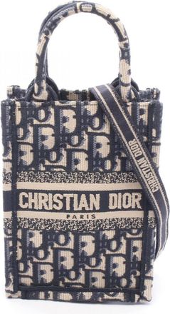 Dior Beige Navy Canvas Handbag Tote Bag (Pre-Owned)