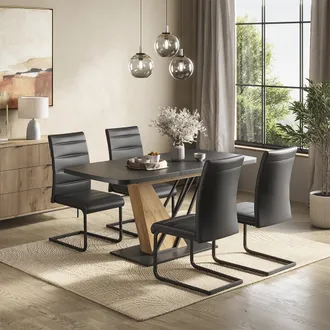 Vicco Set De Mesa De Comedor Fenaro, Negro/roble Dorado, 120 X 80 Cm Con 4 Sillas De Comedor, Negro, Vicco