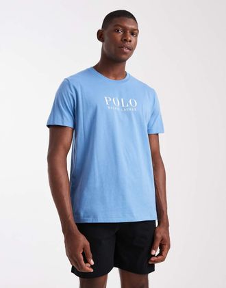 Polo Ralph Lauren T-shirt blu medio da casa con logo sul petto