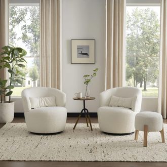 Castlery Amber White Boucle Swivel Armchair Set, Set of 2 - Castlery