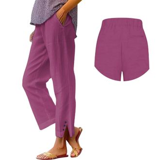 Generic Cotton Linen Trousers Womens Summer Loose Palazzo Lounge Pants With Pockets Elastic Waist Wide Leg Boho Trousers Ladies Casual Tracksuit Bottom Jogger