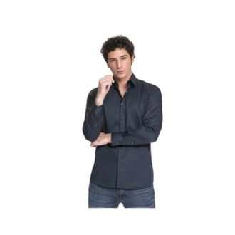 Karl Lagerfeld Effen marineblauwe casual overhemd - Heren - Casual Overhemden - Blauw - 7XL - Katoen - Overhemden