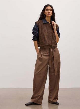 Icone Womens Buttoned belt pleated barrel-leg pant