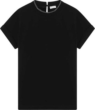 Brunello Cucinelli Zwarte T-shirts en Polos Girocollo Korte Mouw - Dames - T-shirts - Zwart - L - Tops