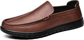 Generic Mens Loafers Shoes Simple Moccasins Loafer Leather Flexible Flat Heel Anti-Slip Outdoor Slip-on(Brown,7.5 UK)