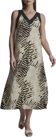 DKNY Dkny V-Neck Printed Linen Dress