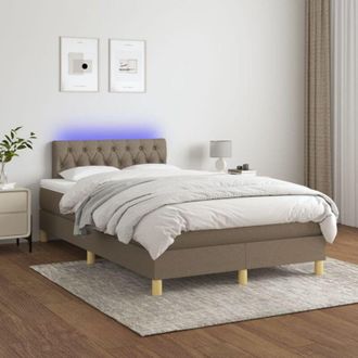 vidaXL Vidaxl - Cama Box Spring Con Colch&oacute;n Y Led Tela Gris Taupe 120x200 Cm
