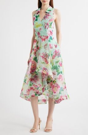 Adrianna Papell Floral High-Low Cocktail Dress in Mint Multi at Nordstrom, Size 14