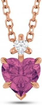 Allurez Heart Natural Pink Tourmaline & Natural Diamond Pendant Necklace 14K Rose Gold (0.49ct)